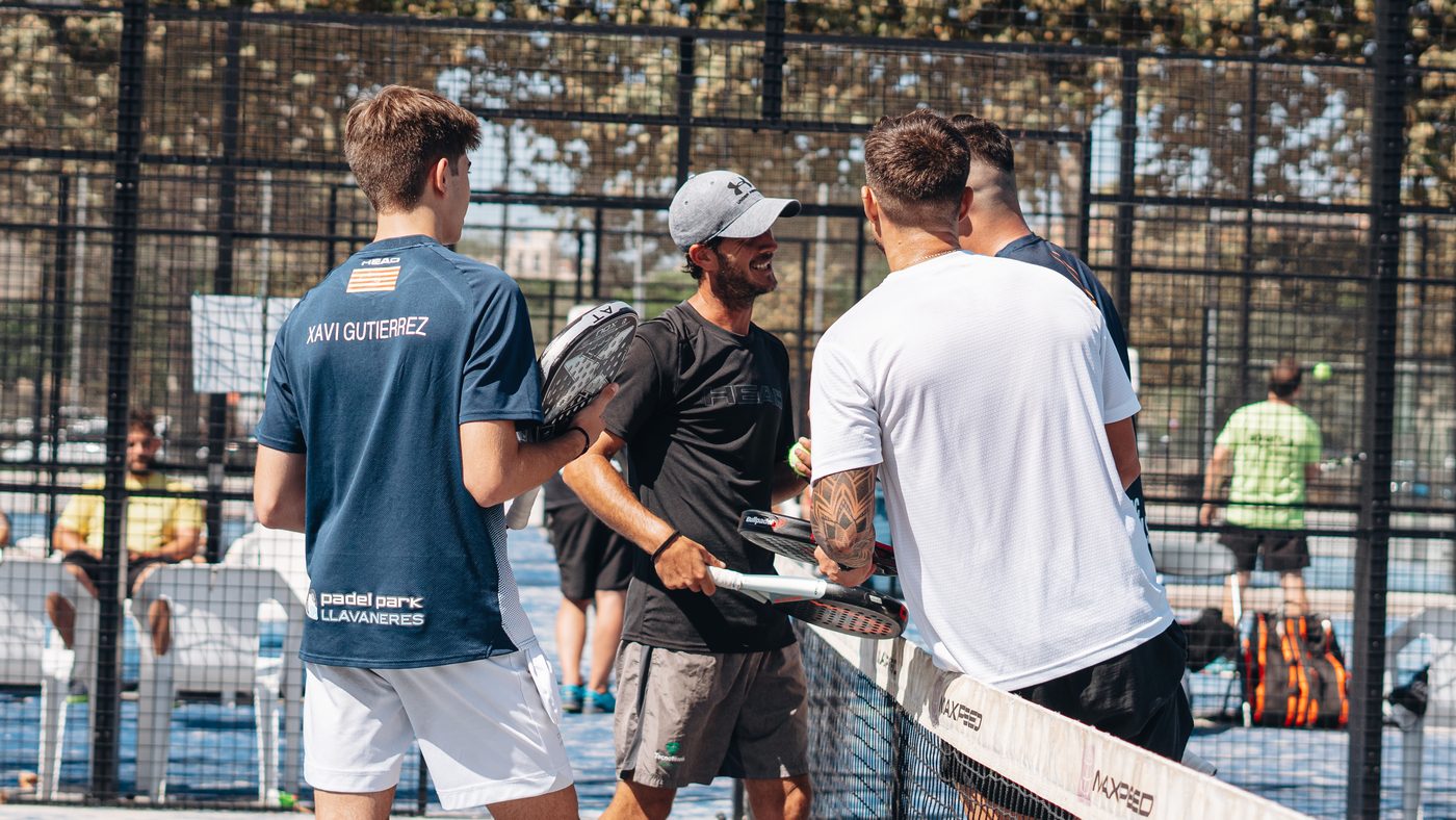 Players meeting courtside at a Padel & Go tournament